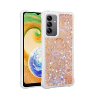 Galaxy A54 Kılıf Sıvılı Simli Pullu Yüzüklü Standlı Lüx Silikon (Gold)