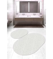 Dijital Baskılı Kaymaz Taban Yıkanabilir Oval 2'li Klozet Takımı Banyo Paspası NOKZ-HT-372 (Beyaz)