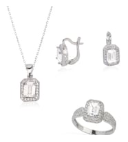 925 AYAR GÜMÜŞ ELMAS MONTÖR ZİRKON TAŞLI KARE SET (Rose)
