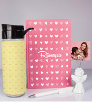 Kişiye Özel Defter Kalem Matara Ve Fotoğraflı Notluk Seti 93542 (Pembe)