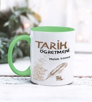 Tarih Öğretmeni Tasarımlı Kişiye Özel Kupa Bardak (Yeşil)