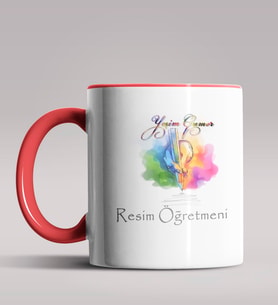 Kişiye Özel Resim Öğretmeni Tasarımlı Siyah Renk Kupa Bardak 4 (Kırmızı)