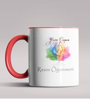 Kişiye Özel Resim Öğretmeni Tasarımlı Siyah Renk Kupa Bardak 4 (Kırmızı)