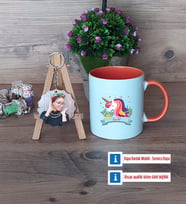 Unicorn Kupa Bardak Beyaz ve Fotoğraflı Ahşap Anahtarlık Hediye (Model 13)