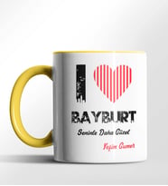 Kişiye Özel Bayburt Seninle Daha Güzel Tema Siyah Renk Kupa (Sarı)