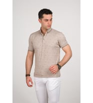 SAN&FA SLİMFİT POLO YAKA LİKRALI KÜÇÜK DESENLİ ERKEK T-SHİRT (Krem)