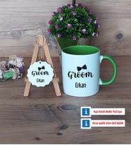 Groom Kupa Bardak Kırmızı ve Ahşap Anahtarlık Hediye (Model 13)