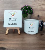 Pilot Hediye Seti Kupa Bardak T Kulplu ve Dekoratif Taş Pilota  Hediye (Model 6)