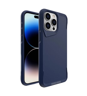 iPhone 15 Pro Uyumlu Kılıf Case, Metal Standlı Mat Airbag Anti Shock TPU Kapak Cover Gri (Lacivert)