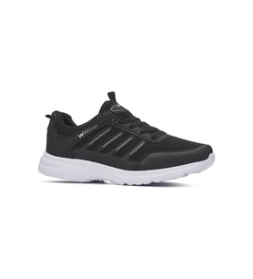 Günlük Erkek Büyük Beden 45-47 Sneaker Spor Ayakkabı Bağcıklı Fileli Rahat  2080 (Siyah - Beyaz)
