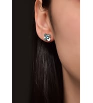 Papatya Silver 925 Ayar Gümüş Rodyum Kaplama Zirkon Taşlı Doğum Taşlı Frezya Çiçeği Küpe (Açık Mavi)