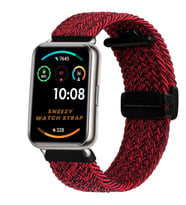 Sneezy Huawei Watch Fit 2  İle Uyumlu FiberLink Manyetik Tokalı Kumaş Örgü Kordon (Koyu Kırmızı)