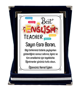 İngilizce Öğretmenine Hediye İsim Baskılı Plaket - Öğretmenler Günü Hediyesi (Lacivert)