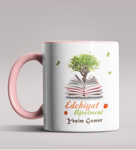 Kişiye Özel Edebiyat Öğretmeni Tasarımlı Siyah Renk Kupa Bardak 3 (Pembe)