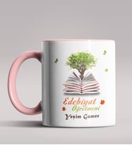 Kişiye Özel Edebiyat Öğretmeni Tasarımlı Siyah Renk Kupa Bardak 3 (Pembe)
