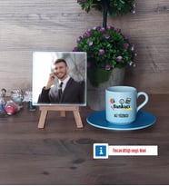 Bankacı Fotoğraflı Dekoratif Taş, Ahşap Altlıklı Türk Kahvesi Fincanı Hediye (Model 5)