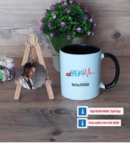Hekim Kupa Bardak Beyaz ve Fotoğraflı Ahşap Anahtarlık Hediye (Model 11)