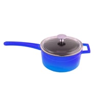 Lava Döküm Yuvarlak Sos Tenceresi Cam kapaklı, Metal Saplı. Glaze Serisi Çap(Ø16 cm. (Mavi)