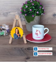 Unicorn Türk Kahvesi Fincanı Ahşap Altlıklı ve Fotoğraflı Ahşap Anahtarlık Hediye (Model 3)