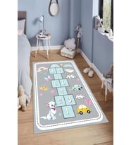 Dijital Baskılı Kaymaz Taban Yıkanabilir Kolay Temizlenir Modern Çocuk Odası Halısı NDÇ-SD-503 (Mavi)