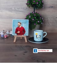 Mühendisler Günü Hediyesi Fotoğraflı Dekoratif Taş, Ahşap Altlıklı Türk Kahvesi Fincanı Hediye (Model 7)