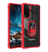 Samsung Galaxy S21 Plus Kılıf Şeffaf Sararmaz Yüzüklü Mola Kapak (Kırmızı)