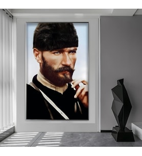 Metal Çerçeveli Atatürk Cam Tablo (Gümüş)