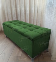 Çizgi Kapitoneli Sandıklı Puf 90 cm Gümüş Ayak (Yeşil)