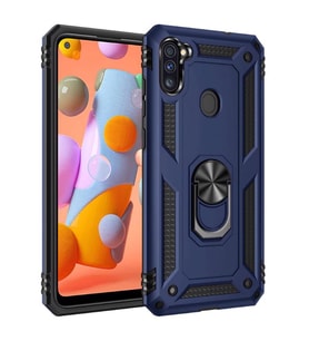 Galaxy A11 Kılıf Zore Vega Yüzüklü Standlı Zırh Kılıf (Mavi)