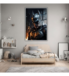 Metal Çerçeveli Cam Tablo Film Karakteri Batman Görseli (Gümüş)