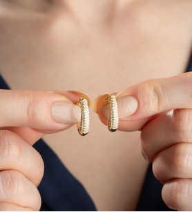 925 Ayar Gümüş Zirkon Taşlı Halka Küpe (Gold)