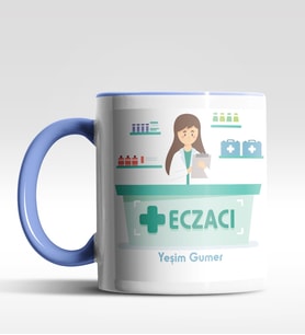 Kişiye Özel Eczacı Tasarımlı Siyah Kupa (Beyaz-Mavi)
