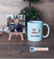 Okul Müdürü Fotoğraflı Dekoratif Taş, Kupa Bardak Beyaz Hediye Öğretmenler Günü Hediyesi (Model 1)
