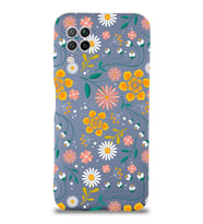 Huawei P 40 Lite Uyumlu Lansman Kılıf Çiçek Tasarımlı İçi Kadife Kapak (Petrol Mavisi)