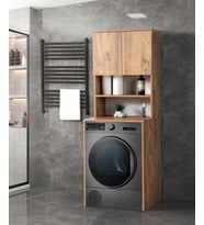 Kapaklı Raflı Çamaşır Makinesi Dolabı 65x58x183cm  (Ceviz)