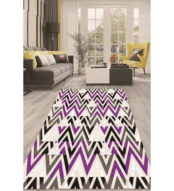 Dijital Kaymaz Taban Yıkanabilir Modern Renkli Salon Halısı Mutfak Halısı Yolluk ND-HT-777 (Mor)