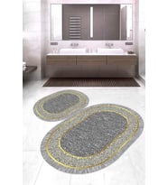 Dijital Baskılı Kaymaz Taban Yıkanabilir Oval 2'li Klozet Takımı Banyo Paspası NOKZ-SD-1071 (Gri)