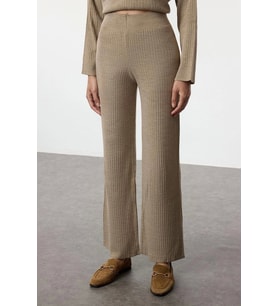 Tarz Kadın Modern Moda Normal Bel Boru Paça Bisiklet Yaka Basic Bisiklet Yaka Triko Alt-Üst Takım (Zümrüt Yeşili)