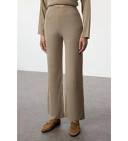 Tarz Kadın Modern Moda Normal Bel Boru Paça Bisiklet Yaka Basic Bisiklet Yaka Triko Alt-Üst Takım (Zümrüt Yeşili)