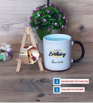 Happy Birthday Kupa Bardak Beyaz ve Fotoğraflı Ahşap Anahtarlık Hediye (Model 9)