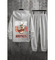 Unisex Ramen Baskılı Eşofman Takımı (Gri)
