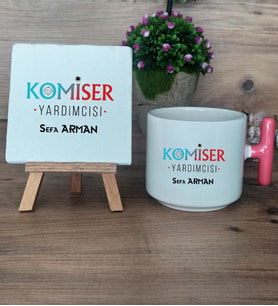Komiser Yardımcısı Hediye Seti Kupa Bardak T Kulplu ve Dekoratif Taş 10 Nisan Polisler Günü (Model 4)