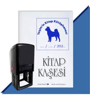 Kişiye Özel Köpek Silüet 32 Tarihli Otomatik Kitap Kaşesi (Mavi)