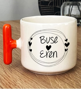 Kişiye Özel İki İsim Yazılı Hediye T Kupa Bardak Sevgililer Günü Hediyesi (Turuncu)