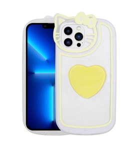 Uyumlu Model Apple iPhone 13 Pro Kılıf Kedi Figürlü Pop Soketli Kapak (Sarı)