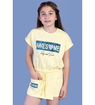Toontoy Kız Çocuk Awesome Baskılı Şortlu Takım (Sarı)