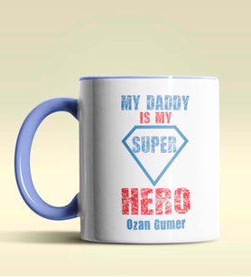 Kişiye Özel My Daddy is My Hero Tasarımlı Siyah Kupa Bardak (Mavi)