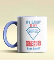 Kişiye Özel My Daddy is My Hero Tasarımlı Siyah Kupa Bardak (Mavi)