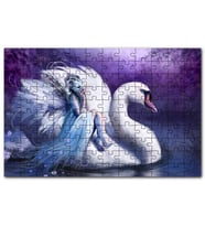 Cakapuzzle Beyaz Dev Kuğu ve Sırtındaki Maskeli Kadın Puzzle Yapboz MDF (Ahşap) (500 Parça)