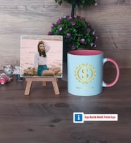 Gold Baş Harf Fotoğraflı Dekoratif Taş, Kupa Bardak Beyaz Hediye (Model 6)